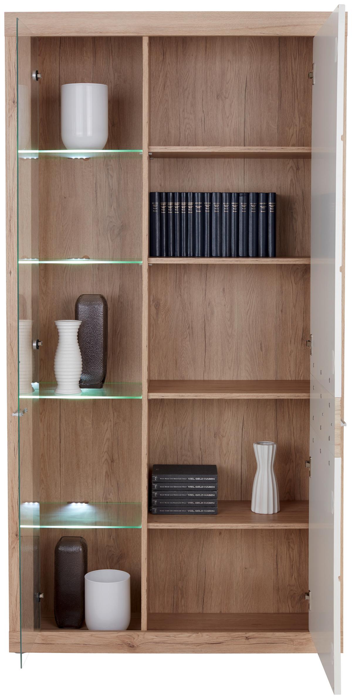 Vitrina Malta - bijela/boje hrasta, Moderno, staklo/drvni materijal (96/197/35cm) - Modern Living