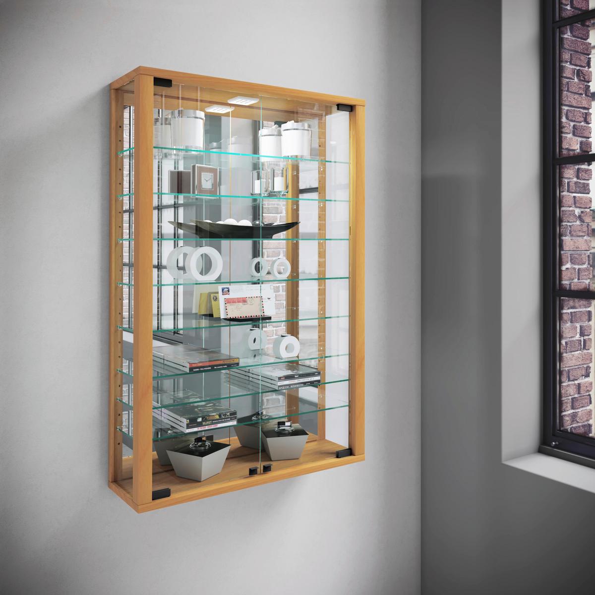 Hängevitrine Vitrosa ca. 59x91x18 cm Buchefarben - Buchefarben/Schwarz, MODERN, Glas/Holzwerkstoff (59/91,3/18cm) - MID.YOU