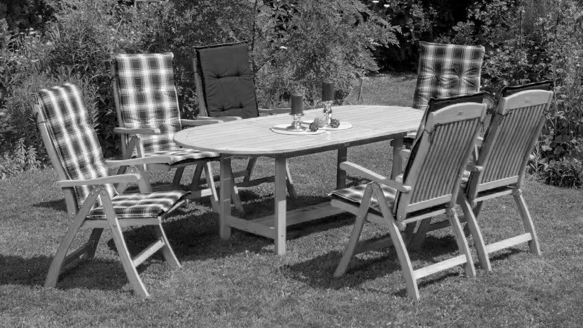 Gartenmöbel Set 13-tlg Maracaibo Holz - Naturfarben/Grün, KONVENTIONELL, Holz/Textil - Gardenson