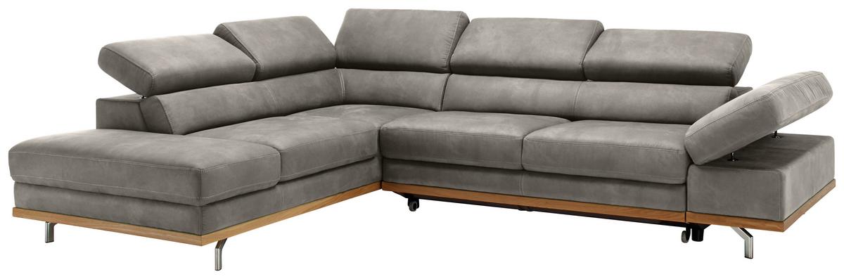 Wohnlandschaft Carmen in Silber mit Bettfunktion - Chromfarben/Silberfarben, KONVENTIONELL, Holz/Textil (226/93/292cm) - Based