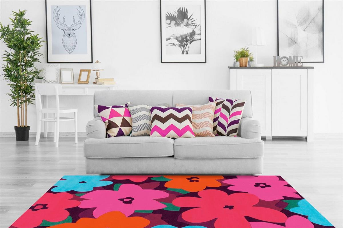 Flachwebeteppich Sam 4135 Multi/pink 140x200 - Pink/Multicolor, Basics, Textil (140/200cm)
