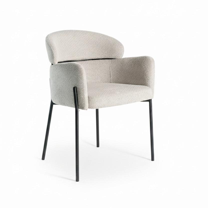 Armlehnstuhl Chloe Greige Webstoff Gepolstert - Greige/Schwarz, MODERN, Textil/Metall (62/79/59,5cm) - Bessagi Home