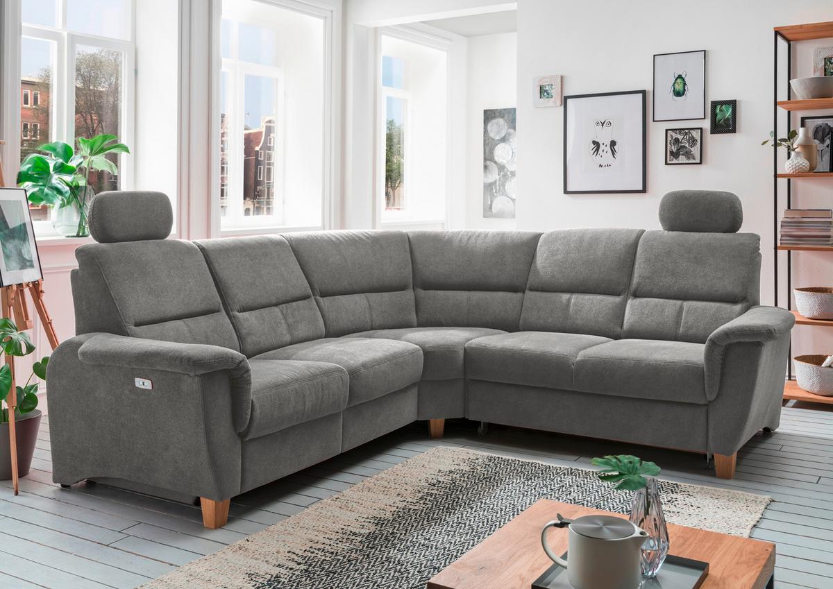 Ecksofa Parole Dunkelgrau Struktur + USB-Anschluss - Wildeiche/Dunkelgrau, KONVENTIONELL, Holz/Textil (241/238cm) - Livetastic