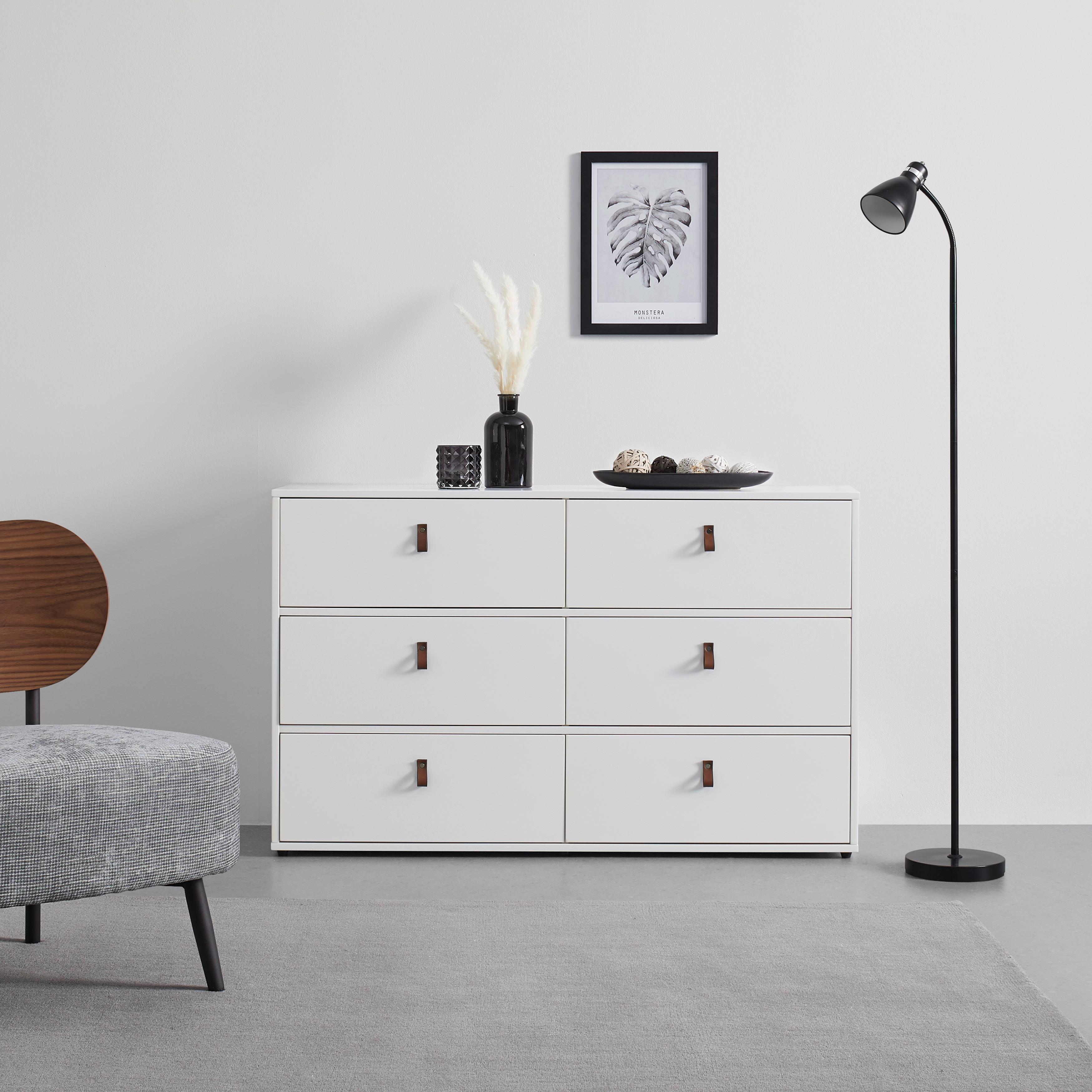 Kommode "Mick", weiß - Schwarz/Braun, MODERN, Kunststoff/Textil (120/75/40cm) - Bessagi Home