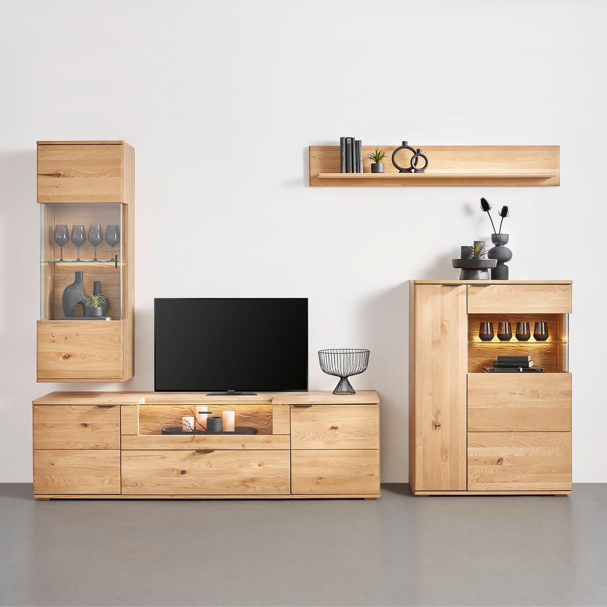 Hängevitrine in Wildeiche - Wildeiche/Schwarz, Modern, Glas/Holz (50/138/37cm) - Premium Living