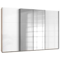 Schwebetürenschrank Level 36D ca. 350 cm Weiß/Eiche Dekor - Chromfarben/Weiß Hochglanz, MODERN, Holzwerkstoff/Metall (350/236/65cm) - MID.YOU