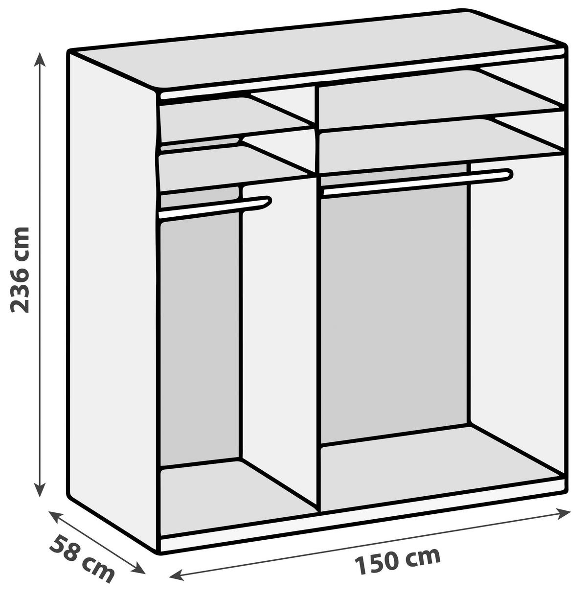 Drehtürenschrank Level 36D mit Spiegel ca. 150 cm Eiche/Weiß - Chromfarben/Weiß Hochglanz, MODERN, Holzwerkstoff/Metall (150/236/58cm) - MID.YOU