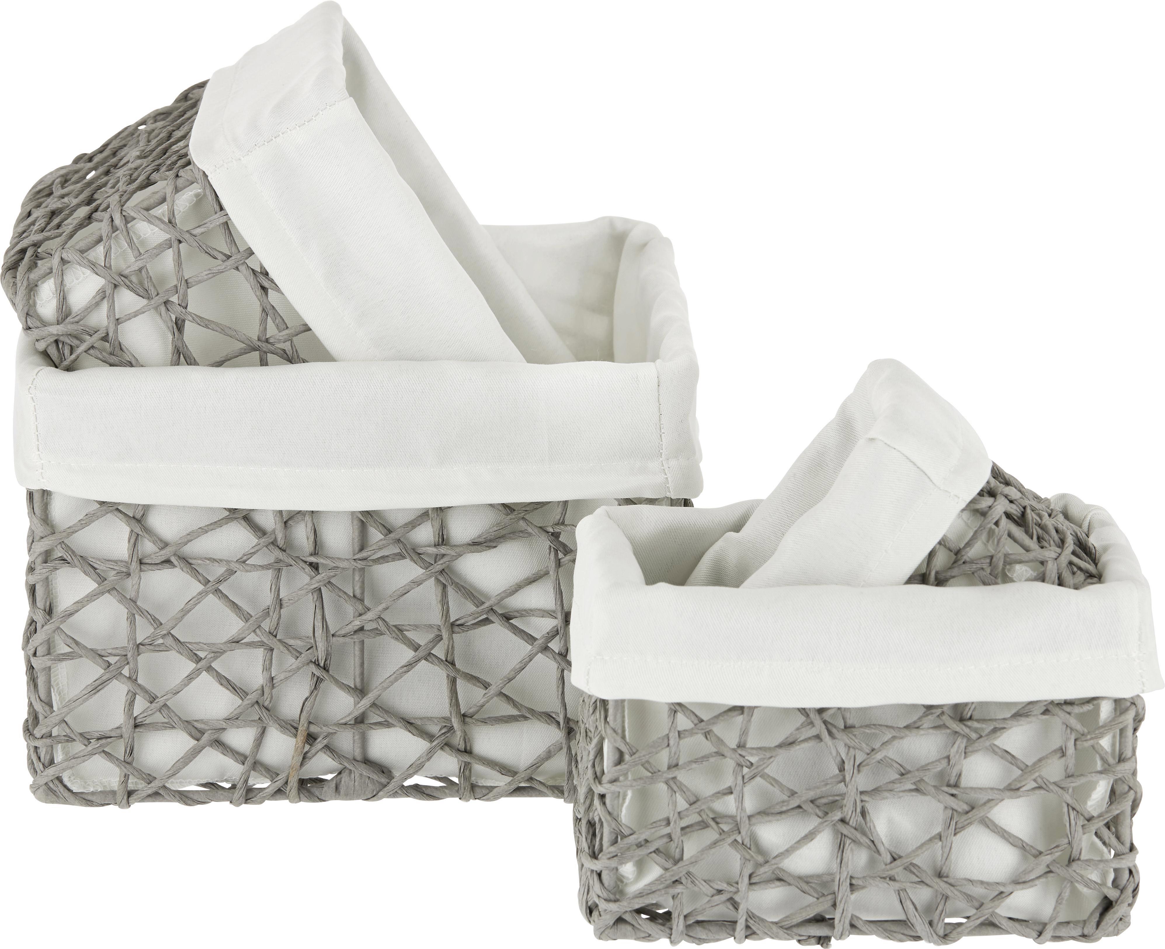 Korb Pia Dunkelgrau, 4-teilig - Dunkelgrau, ROMANTIK / LANDHAUS, Papier/Metall (21/18/14cm) - Zandiara