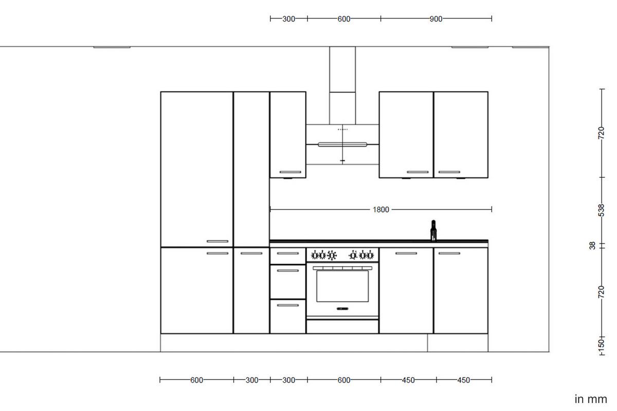 Küchenleerblock Flash High o. Geräte Weiß Hochglanz - Edelstahlfarben/Eichefarben, MODERN, Holzwerkstoff/Metall (270cm) - Nobilia