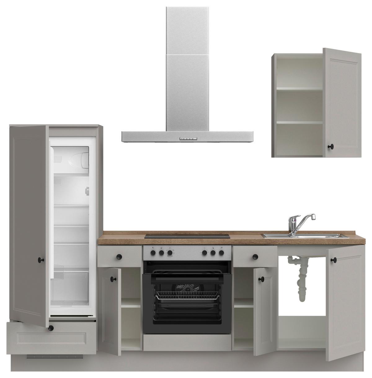 Küchenblock Cascada Low m. Geräten Grau - Eiche dunkel/Schwarz, MODERN, Holzwerkstoff/Metall (240cm) - Nobilia