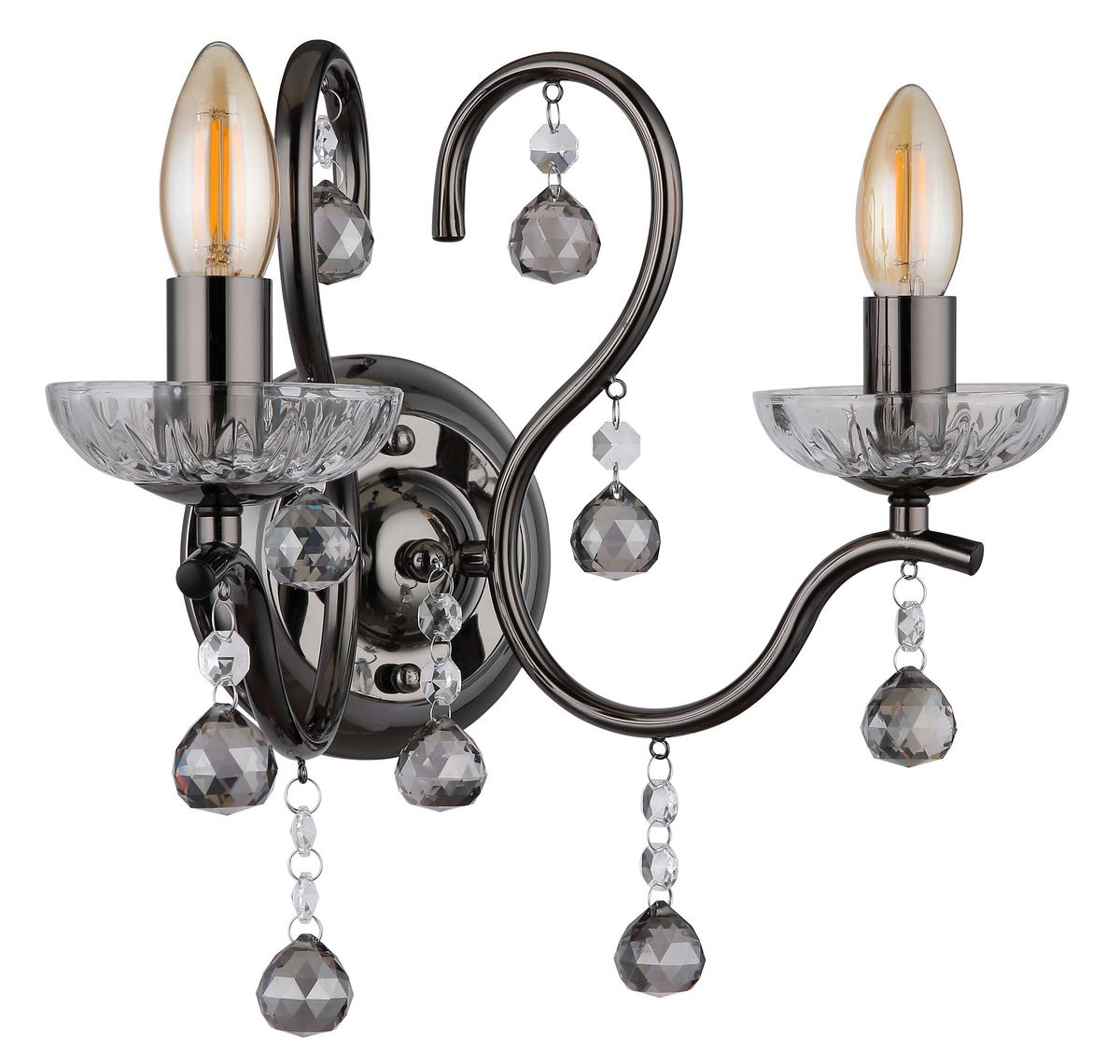 Wandleuchte Camila Klar/Schwarzchrom - Klar/Schwarzchrom, KONVENTIONELL, Glas/Metall (33/21,7/33cm) - Globo