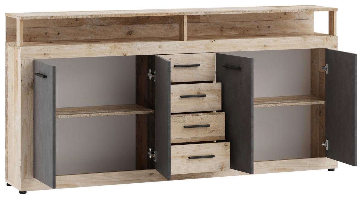 Široka Komoda Lupo, Antracit, Barva Hrasta - barve hrasta/antracit, Design, umetna masa/leseni material (190/96/32cm) - MID.YOU