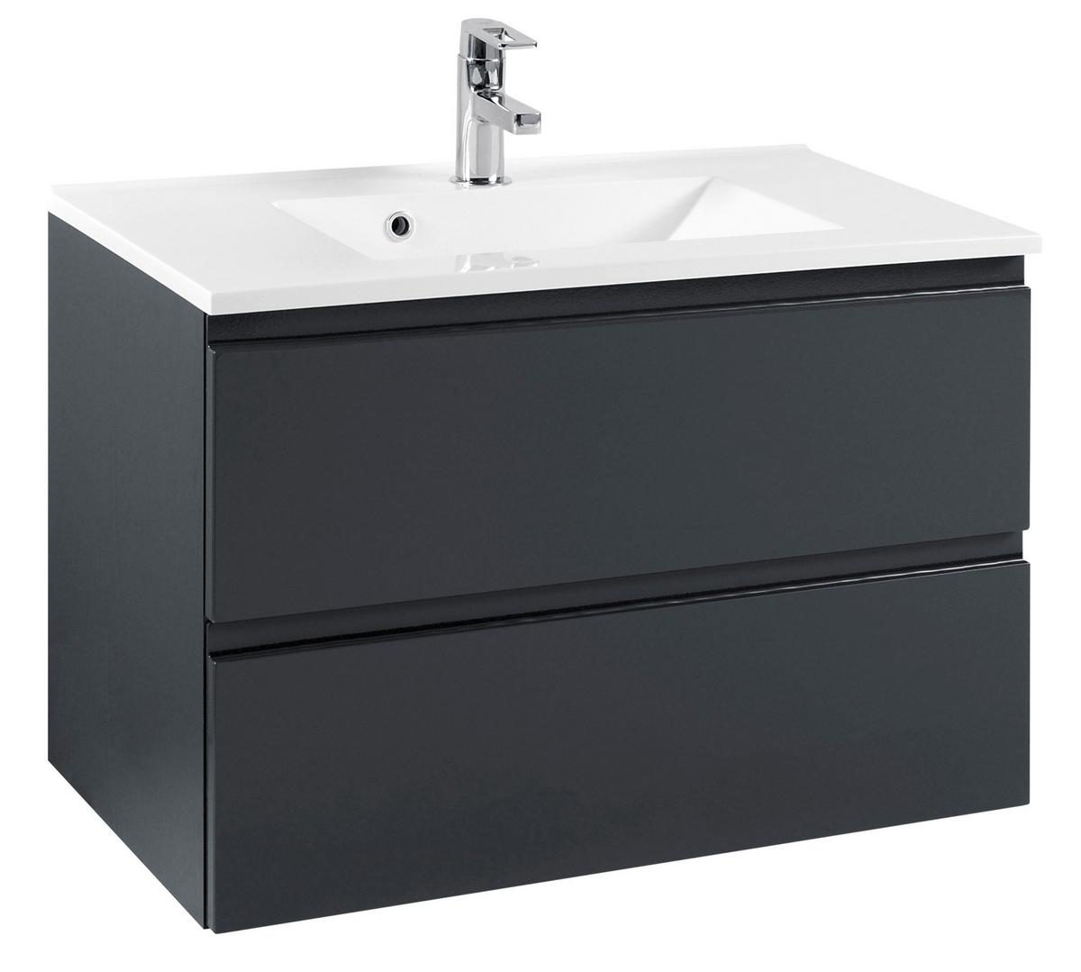 Badezimmer Cardiff ca. 80 cm Grau mit LED - Weiß/Grau, Design, Holzwerkstoff/Stein (80cm) - Held