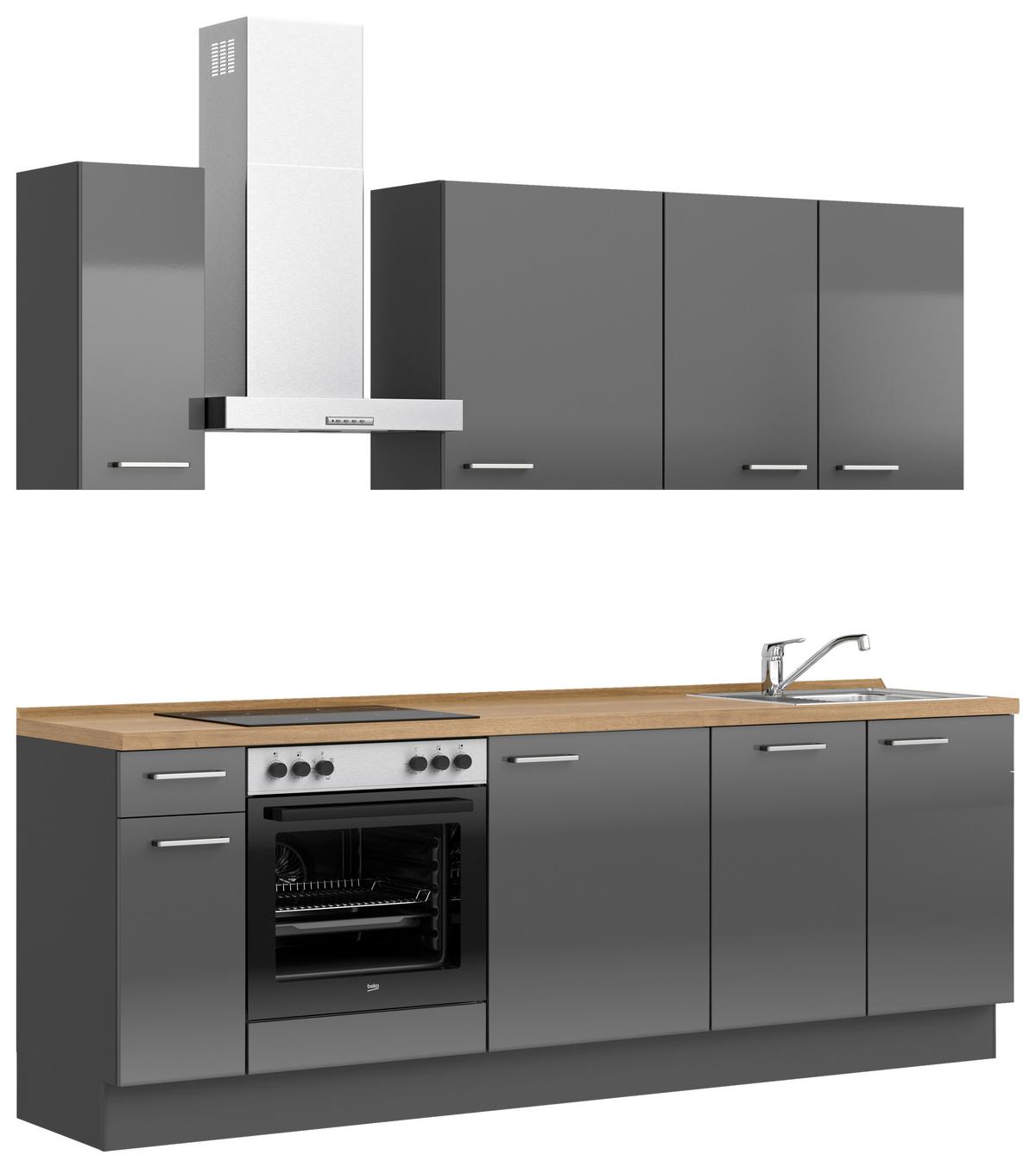 Küchenblock Flash Low m. Geräten Schieferfarben - Schieferfarben/Edelstahlfarben, MODERN, Holzwerkstoff/Metall (240cm) - Nobilia