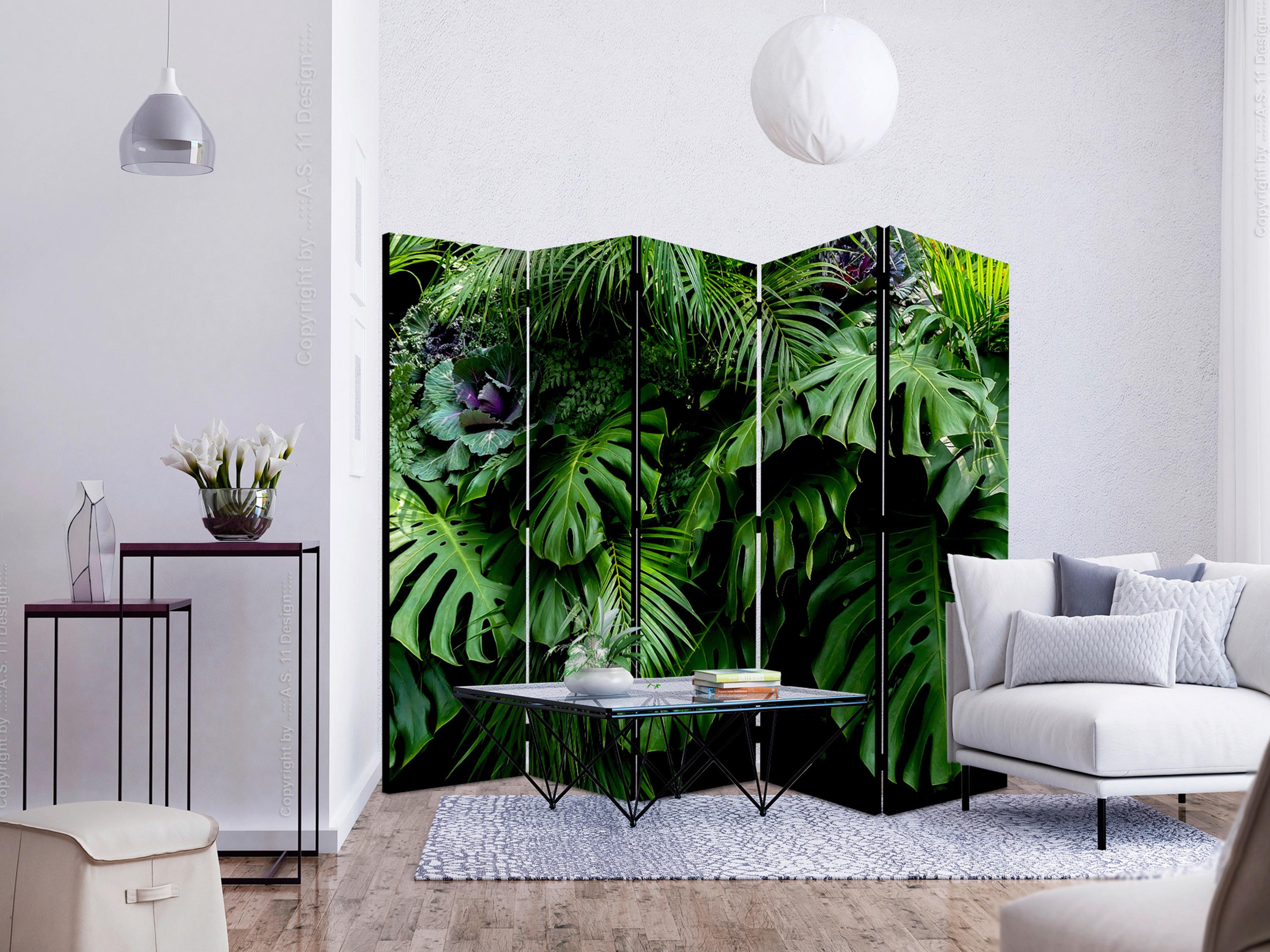 Paravan Rainforest I, 5-Delni, Akustičen - svetlo modra/črna, Basics, umetna masa/tekstil (225/172/3cm) - artgeist