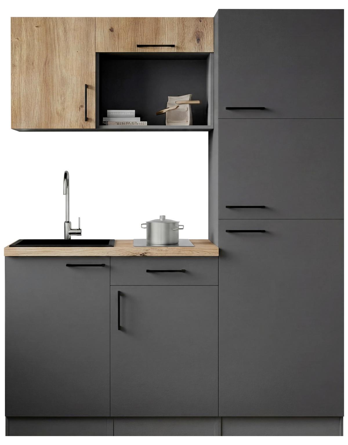 Küchenblock Oliver m. Geräten Grau - Eiche Artisan/Grau, Trend, Holzwerkstoff/Metall (160cm) - Respekta