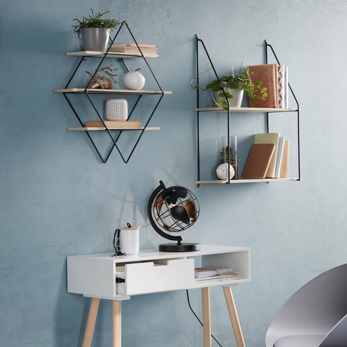 Falipolc Fekete Váz 3 Polclap Cantella - natúr színű/fekete, Modern, fa/fém (56/61/15cm) - Mömax