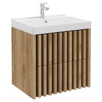 Bază cu lavoar, Line - alb/culoare lemn stejar, Modern, ceramică/material pe bază de lemn (61cm) - Welnova