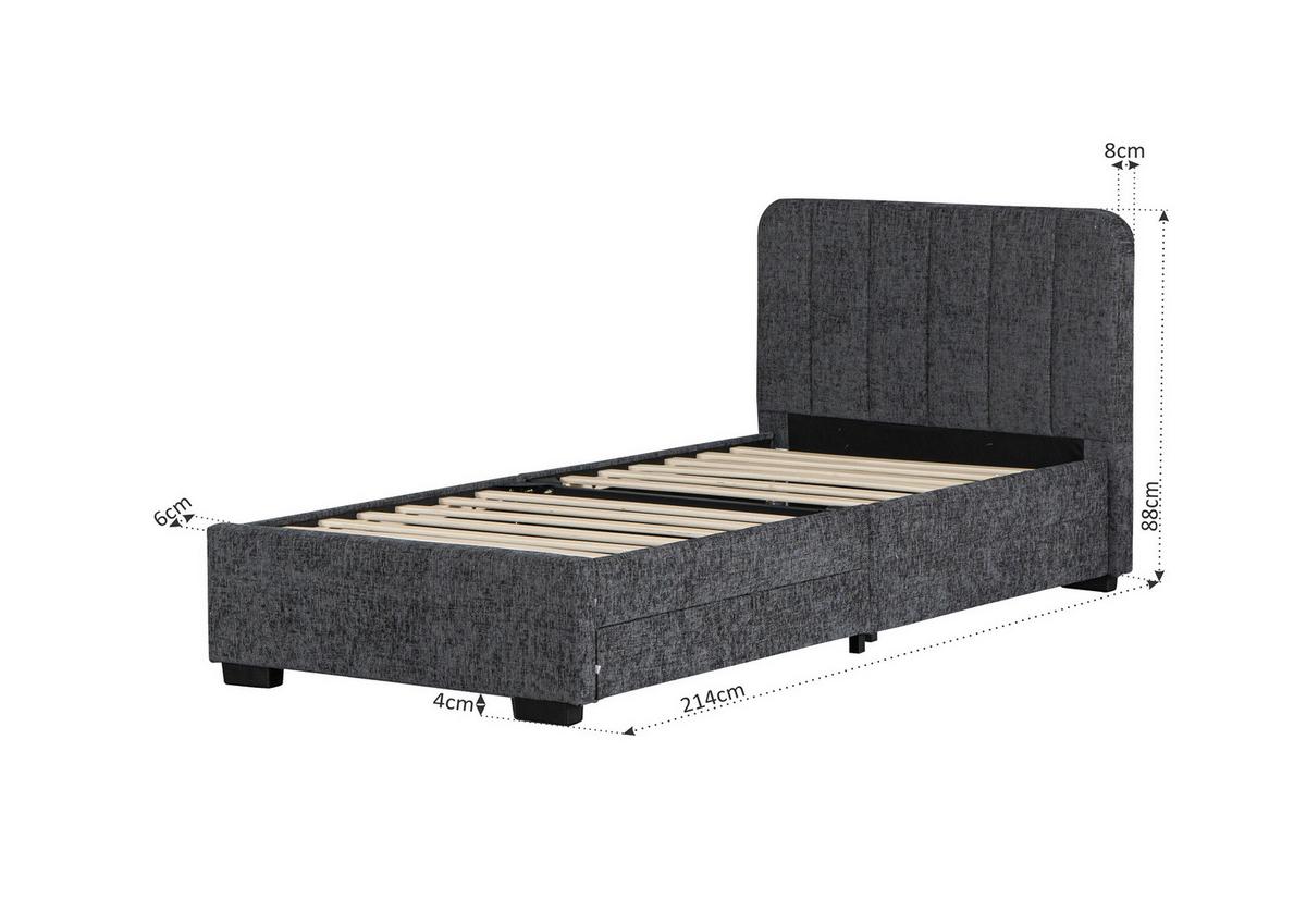 Ágykeret Ágyráccsal Box Space Eco - szürke, Konventionell, faalapú anyag/textil (90/200cm)