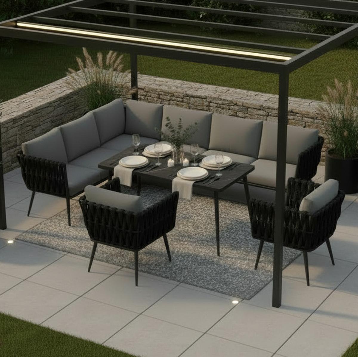 Jedilna Lounge Garnitura Mila, Temno Siva, 5-Delno - temno siva, Moderno, kovina/umetna masa - Bessagi Garden