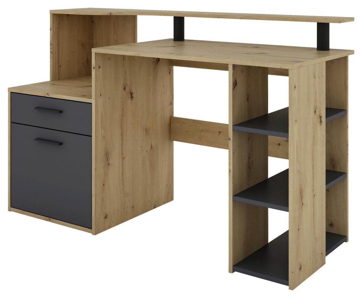 SCHREIBTISCH LOUIS - Anthrazit/Schwarz, MODERN, Holzwerkstoff/Kunststoff (140/55/89cm) - MID.YOU