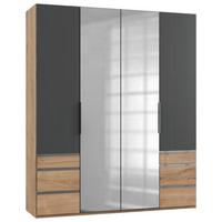 Drehtürenschrank 200cm Level, Graphit/Eiche Dekor - Chromfarben/Eichefarben, MODERN, Holzwerkstoff (200/236/58cm) - MID.YOU