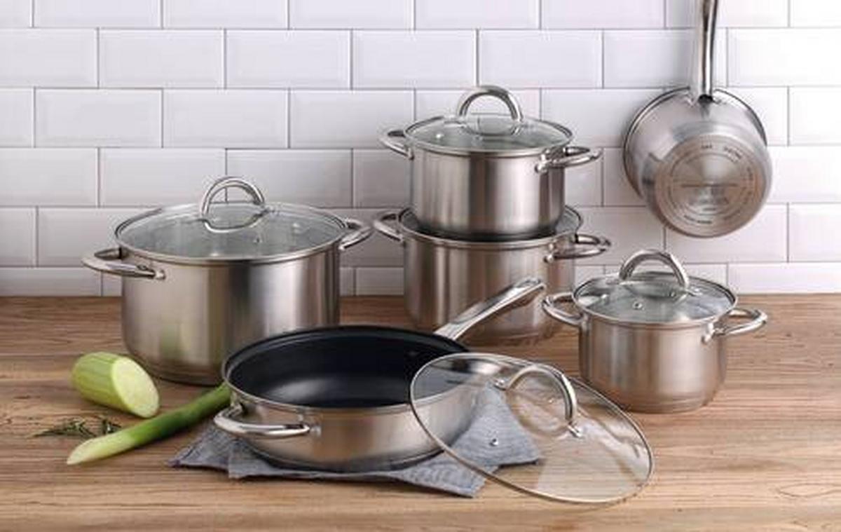 Kochtopset Jumbo, 12-teilig - Edelstahlfarben/Transparent, MODERN, Glas/Metall