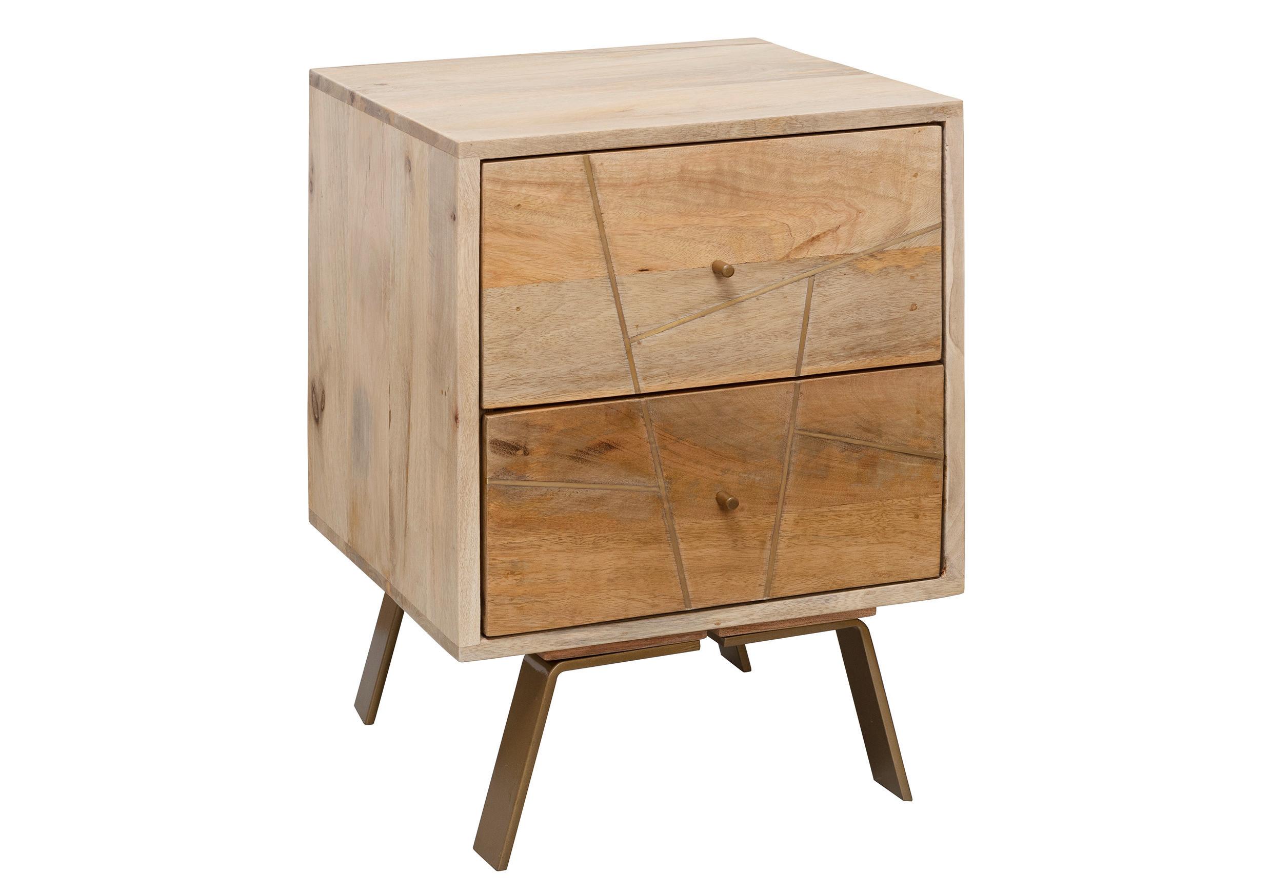 Nachtkästchen "WL5.606" , aus Mango, braun/gold - Goldfarben/Braun, MODERN, Holz/Metall (40/56/40cm) - MID.YOU