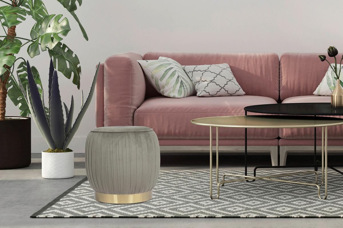 HOCKER LILJE 100 - Goldfarben/Grau, Design, Textil/Metall (43/42cm) - Kayoom