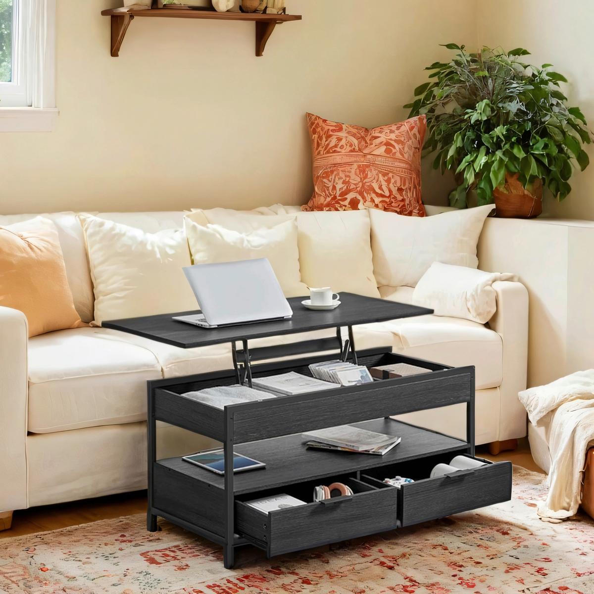 Couchtisch in Schwarz, rechteckig - Schwarz, Trend, Holzwerkstoff/Metall (100/50/48-62cm) - MID.YOU