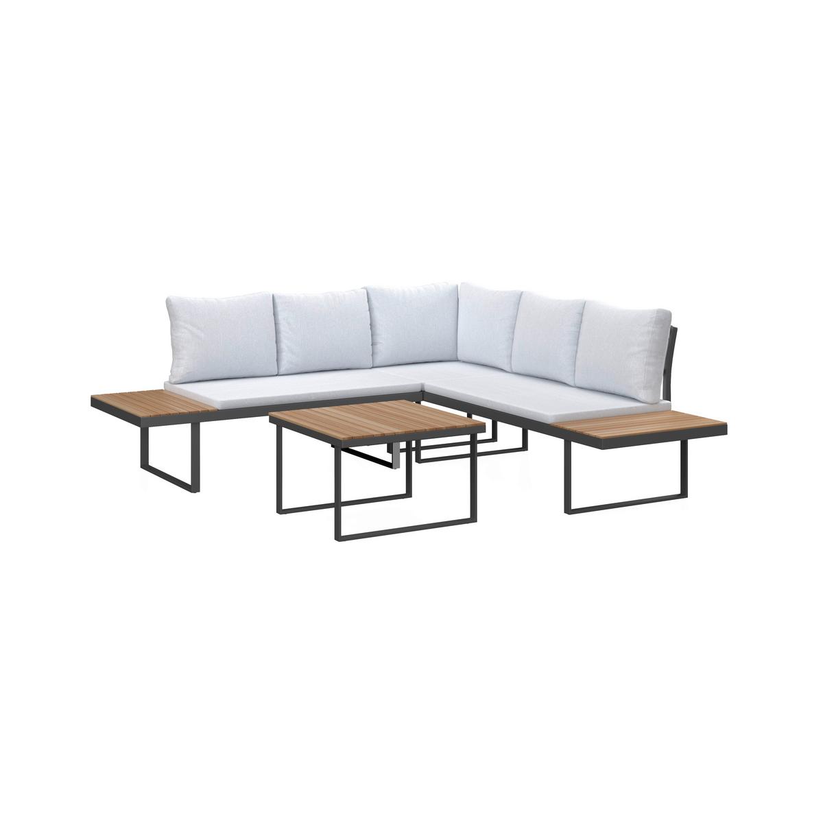Loungegarnitur Elia Grau Outdoorstoff/Metall/Holz - Hellgrau, MODERN, Holz/Textil (236,5/75/236,5cm) - Bessagi Garden