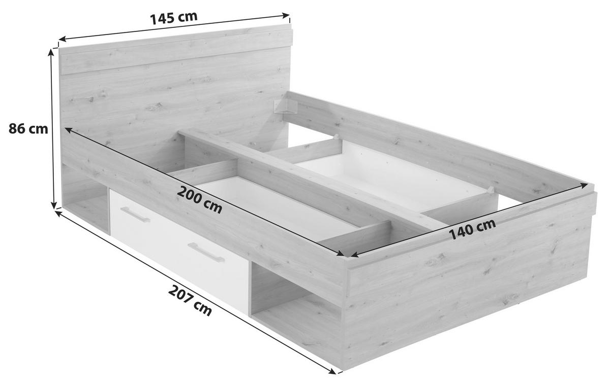 Krevet Box 140 - bijela/boje hrasta, Moderno, drvni materijal (140/200cm) - Modern Living