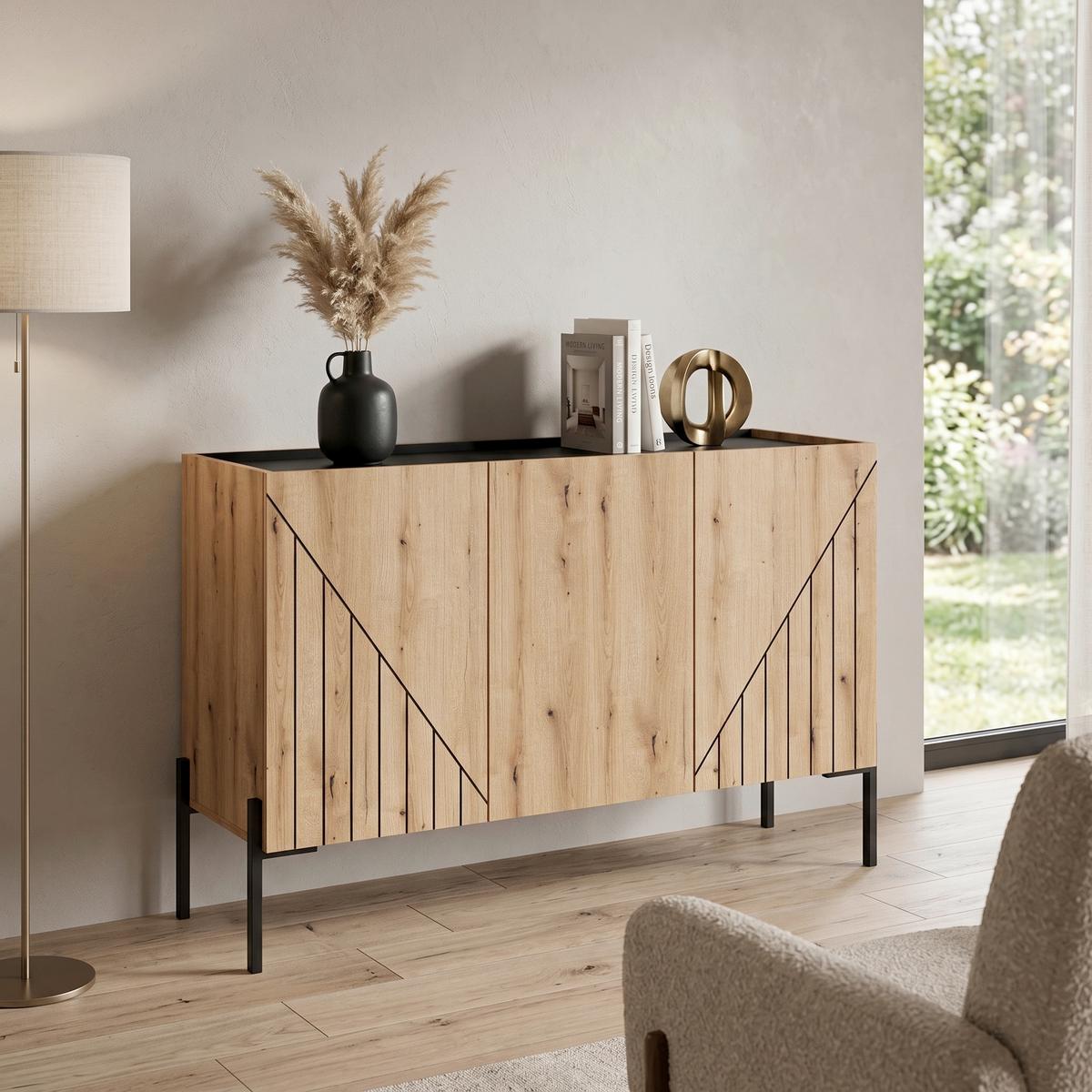 Sideboard Neo - Eiche dunkel/Schwarz, Design, Holzwerkstoff/Metall (122/81/40cm) - Livetastic