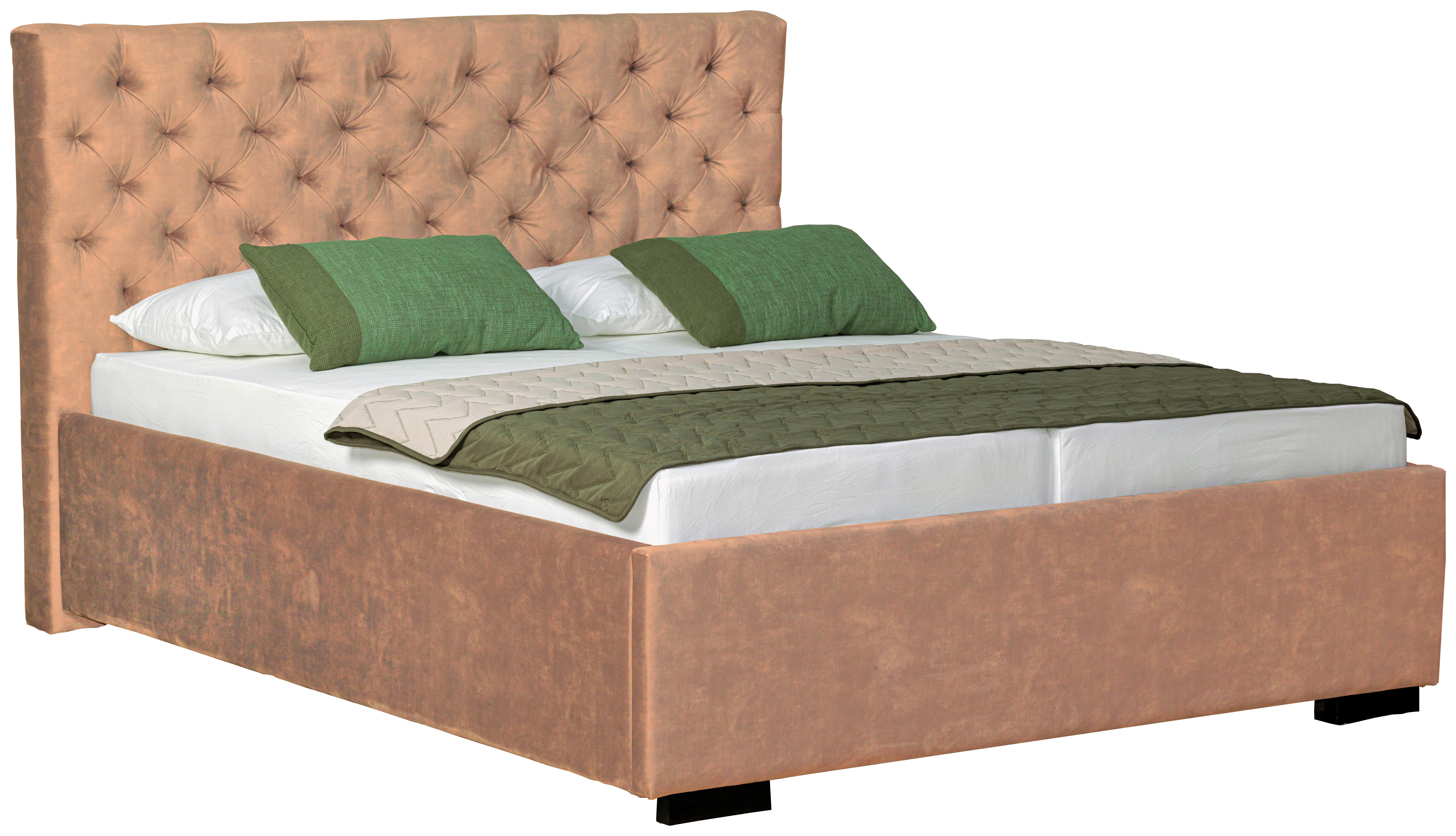 Oblazinjena Postelja Miami Storage, 160x200, Bež - črna/bež, Design, tekstil/les (160/200cm) - Modern Living