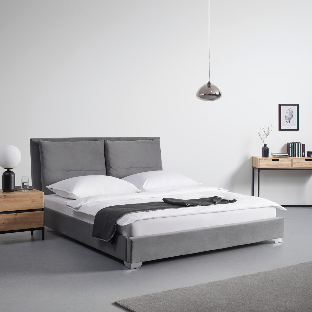 Polsterbett Luisa ca. 180x200 cm Dunkelgrau - Chromfarben/Dunkelgrau, MODERN, Holz/Textil (180/200cm) - Bessagi Home