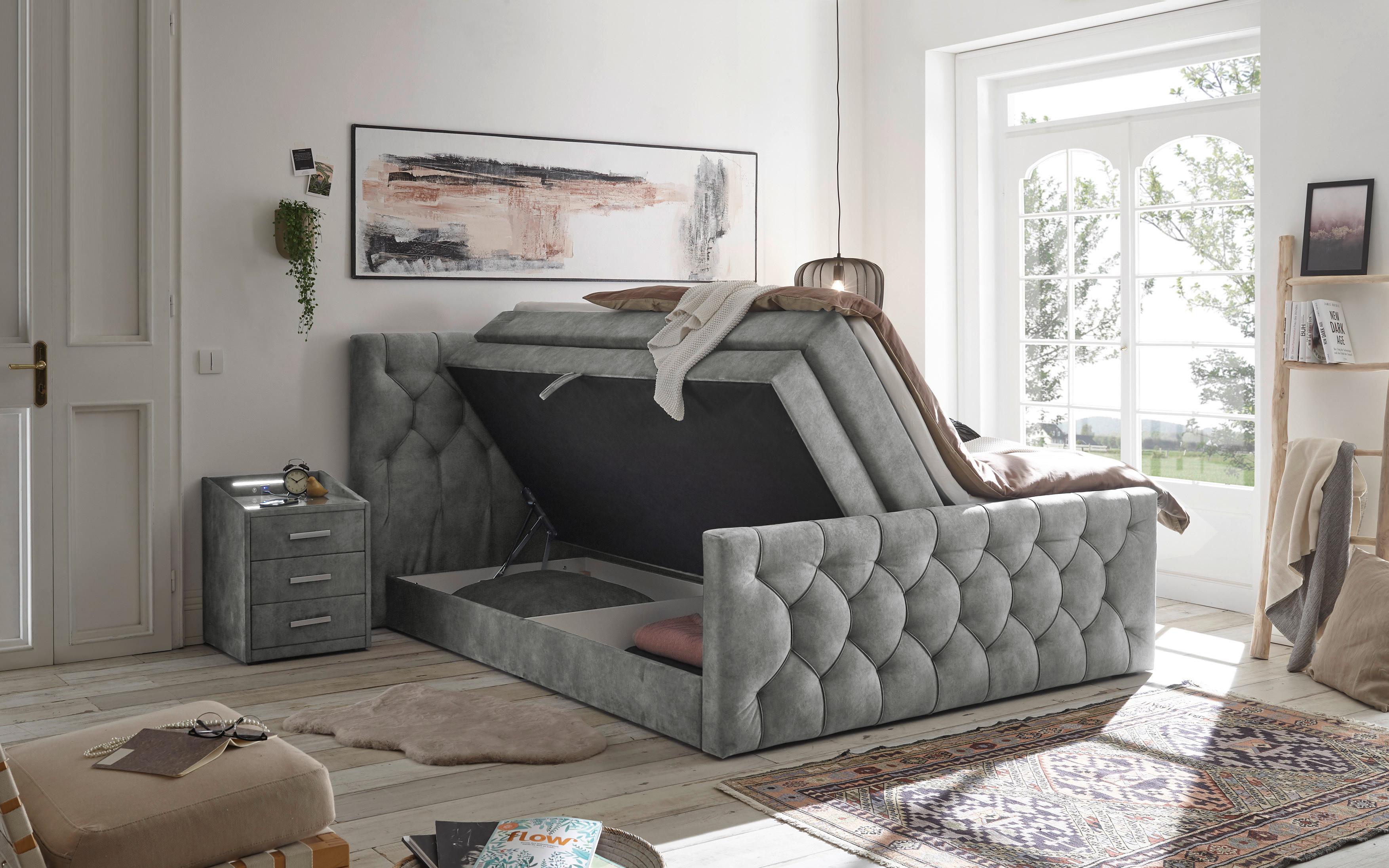 Boxspringbett Cashfield 8 ca. 180x200 cm Grau - Grau, MODERN, Holzwerkstoff/Kunststoff (180/200cm) - MID.YOU