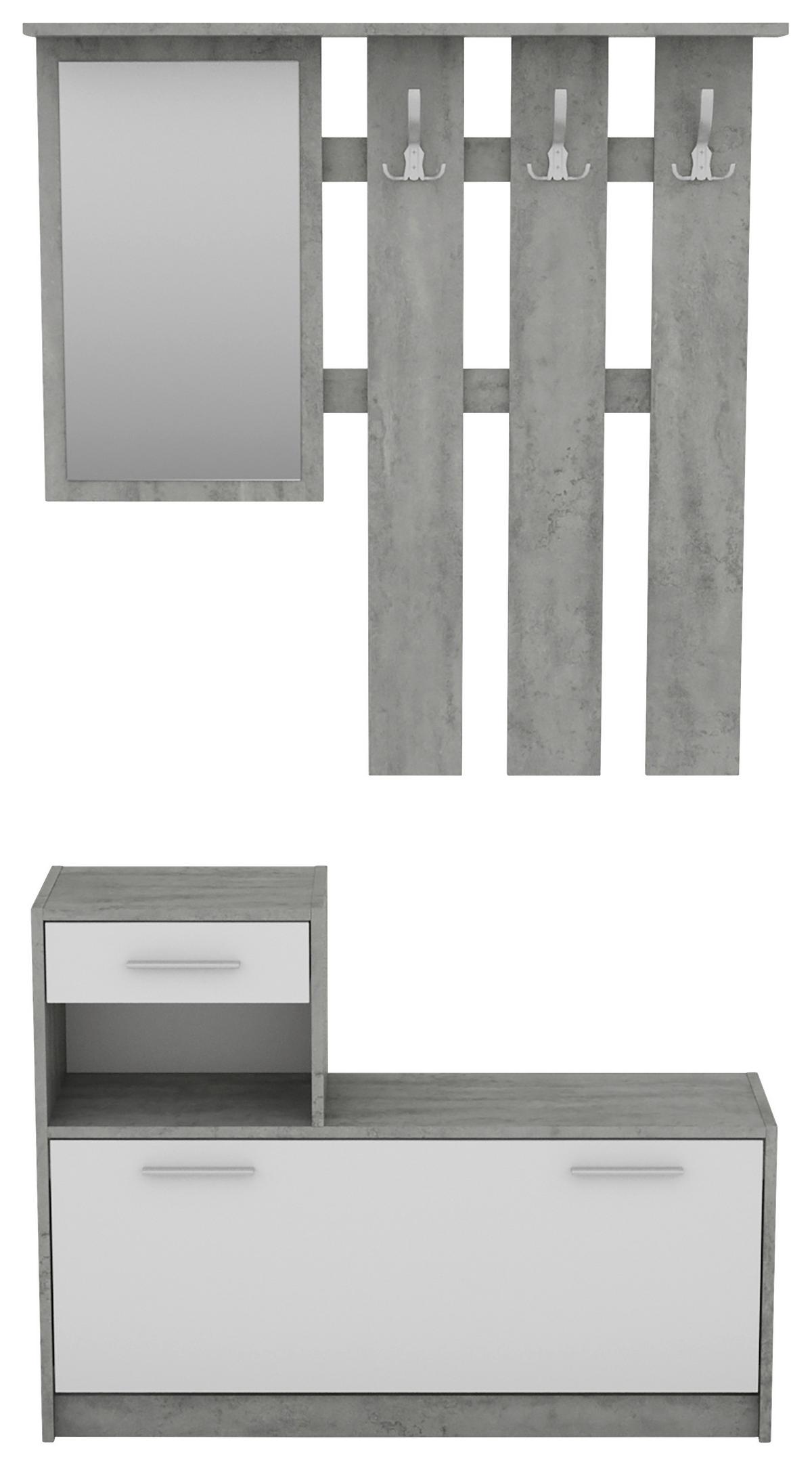 Garderobe Tamina, Grau/Weiß - Weiß/Grau, MODERN, Glas/Holzwerkstoff (97/190/25cm) - MID.YOU