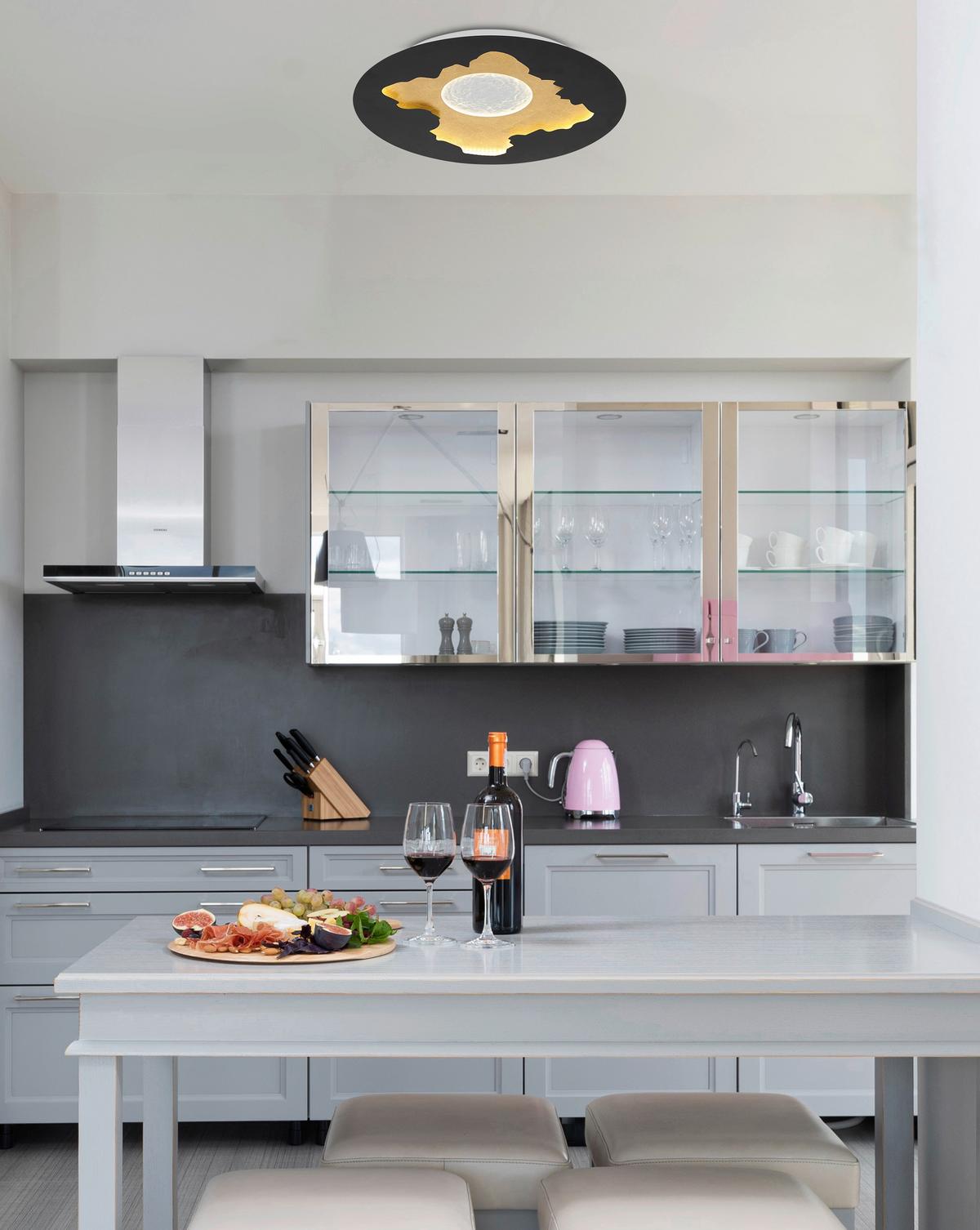 LED-DECKENLEUCHTE 48485   OBSCURA - Goldfarben/Opal, Basics, Kunststoff/Metall (45/4,9cm) - Globo