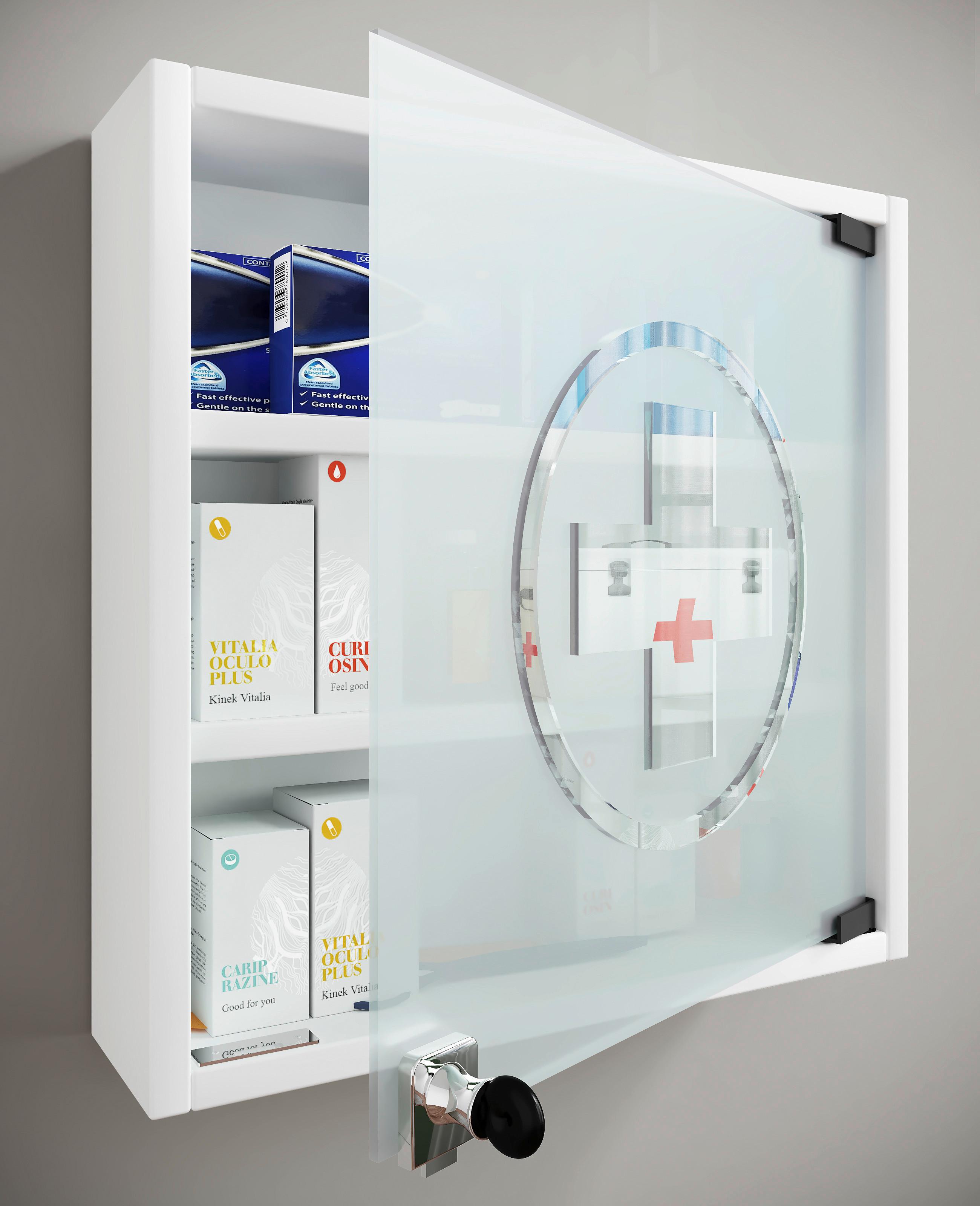 MEDIZINSCHRANK HUSTILA S - Weiss, Modern, Glas/Holzwerkstoff (40/32/10cm) - MID.YOU