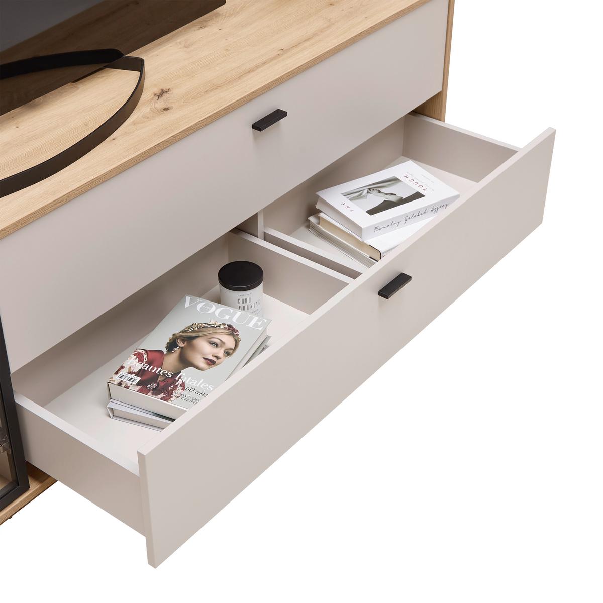 TV-Element Cremona Kaschmir/Eiche Artisan - Kaschmir/Schwarz, MODERN, Glas/Holzwerkstoff (210/55/45cm) - Premium Living