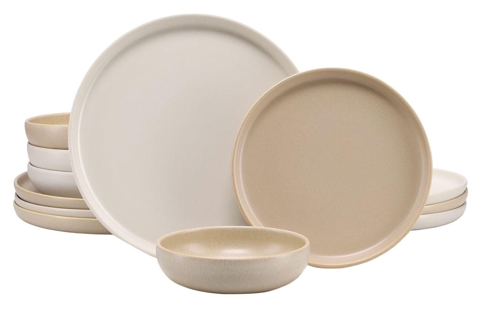 Jedilni Servis Uno Toscana, 12-Delni - krem barve/peščene barve, Basics, keramika - Creatable