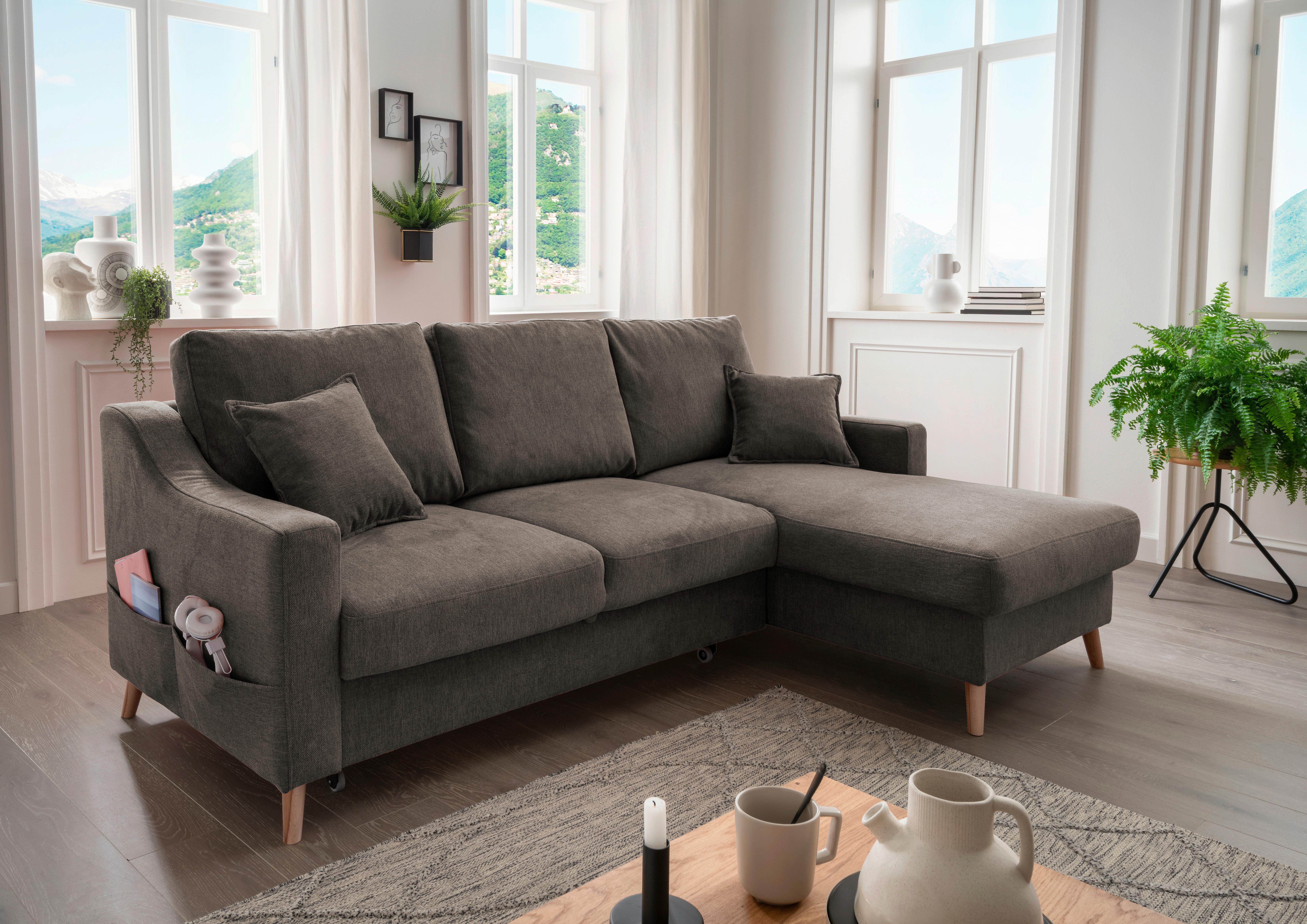 Wohnlandschaft Valentina Braun Struktur - Braun/Naturfarben, KONVENTIONELL, Holz/Textil (228/150cm) - P & B