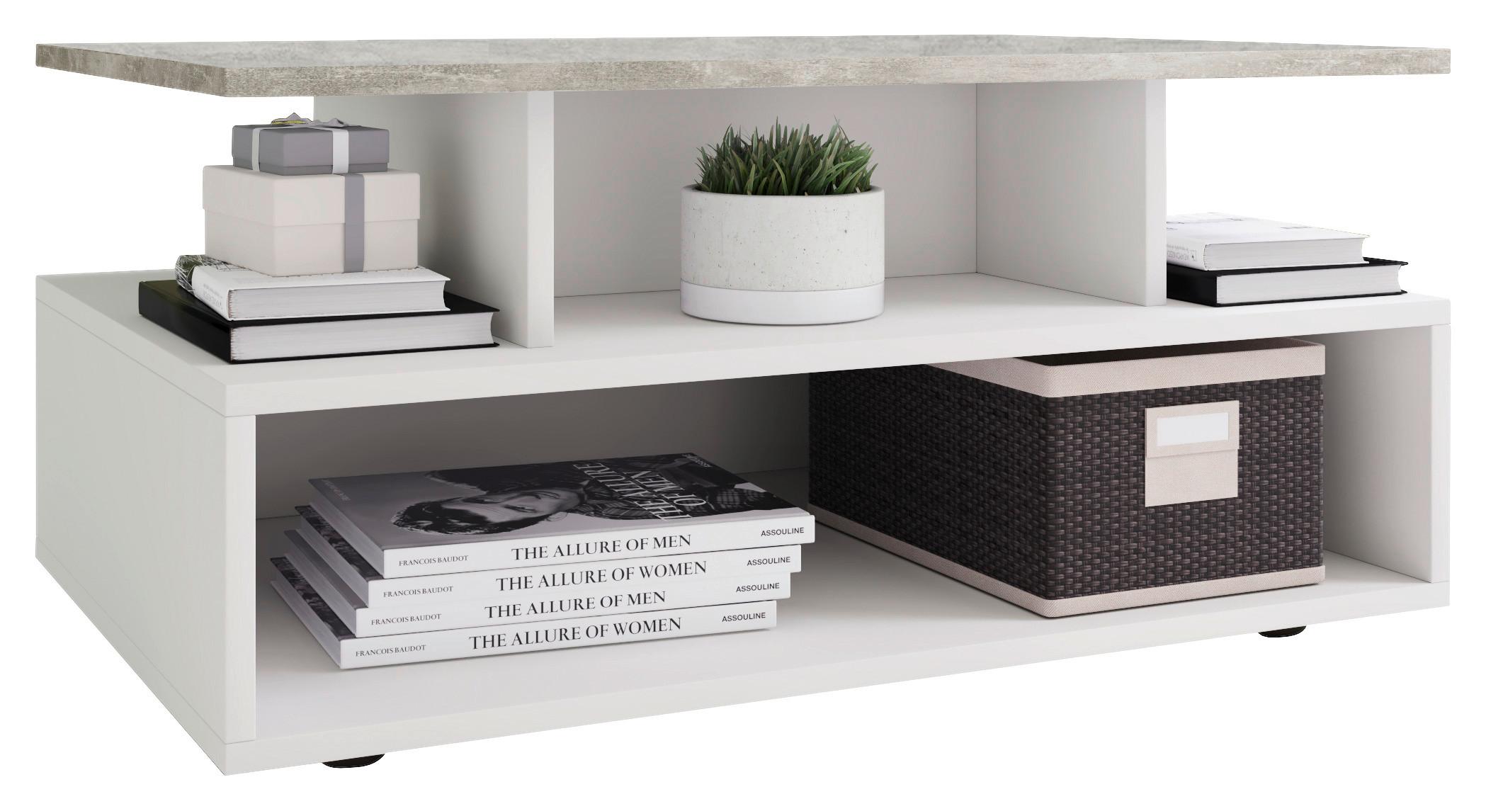 Couchtisch Esila Weiß/Beton-Optik - Schwarz/Grau, MODERN, Holzwerkstoff/Kunststoff (80/50/40cm) - MID.YOU
