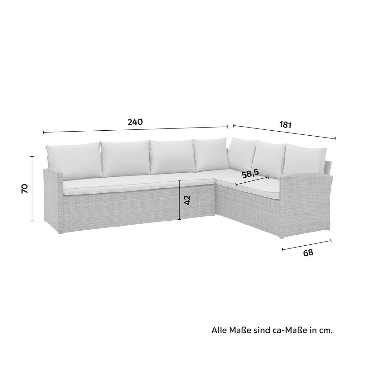 Loungegarnitur-Set Marrakesch 2 Grau aus Kunststoffgeflecht - Hellgrau/Schwarz, Modern, Glas/Kunststoff (240/70/181cm) - Mömax