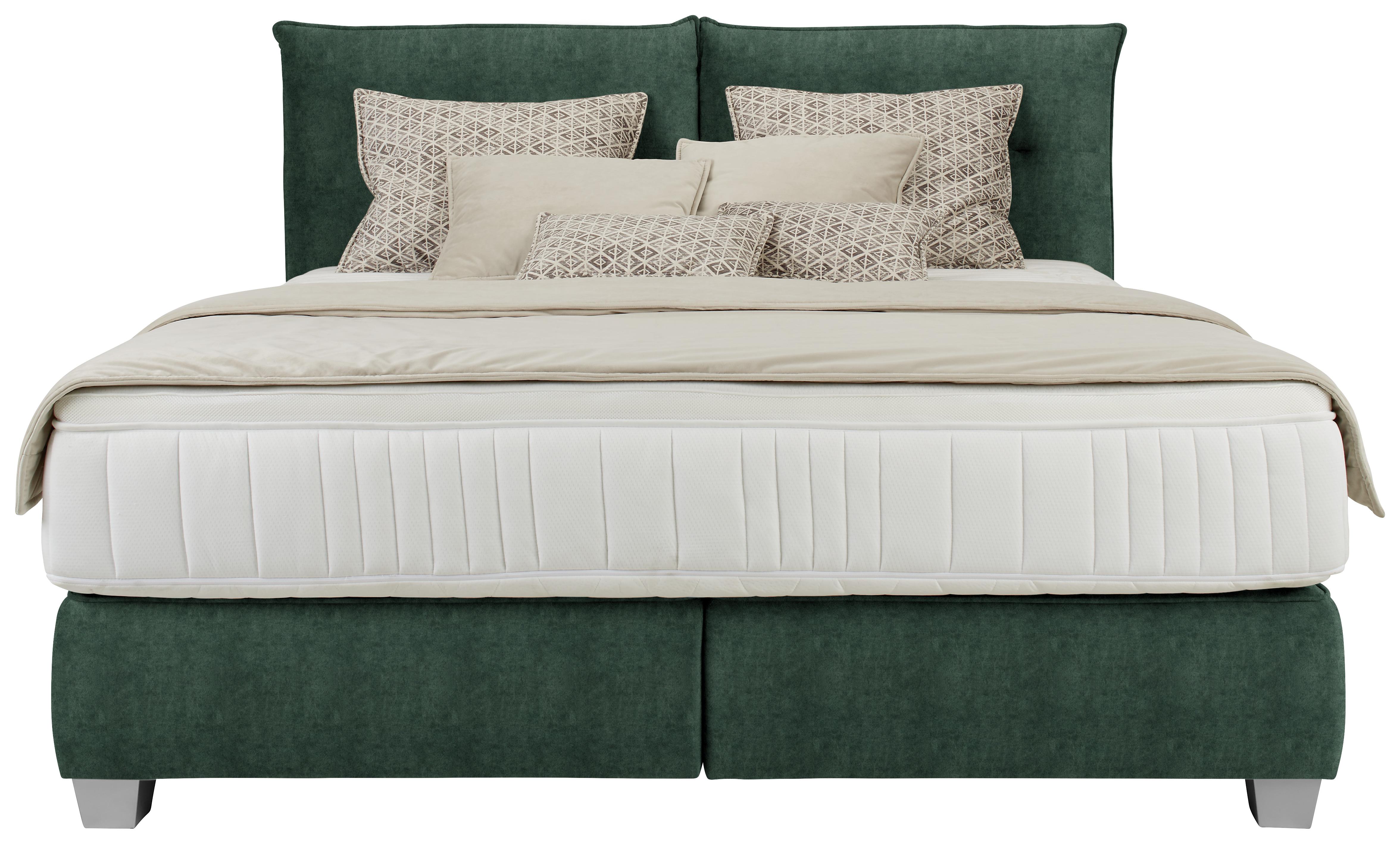 Boxspringbett Fog in Grün ca. 180x200cm - Silberfarben/Grün, LIFESTYLE, Holz/Kunststoff (180/200cm) - Premium Living