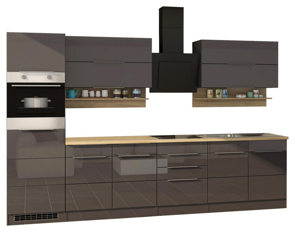 Küchenleerblock Neapel I Grau Hochglanz/ Eichefarben - Grau Hochglanz/Alufarben, MODERN, Holzwerkstoff/Metall (320cm) - Held