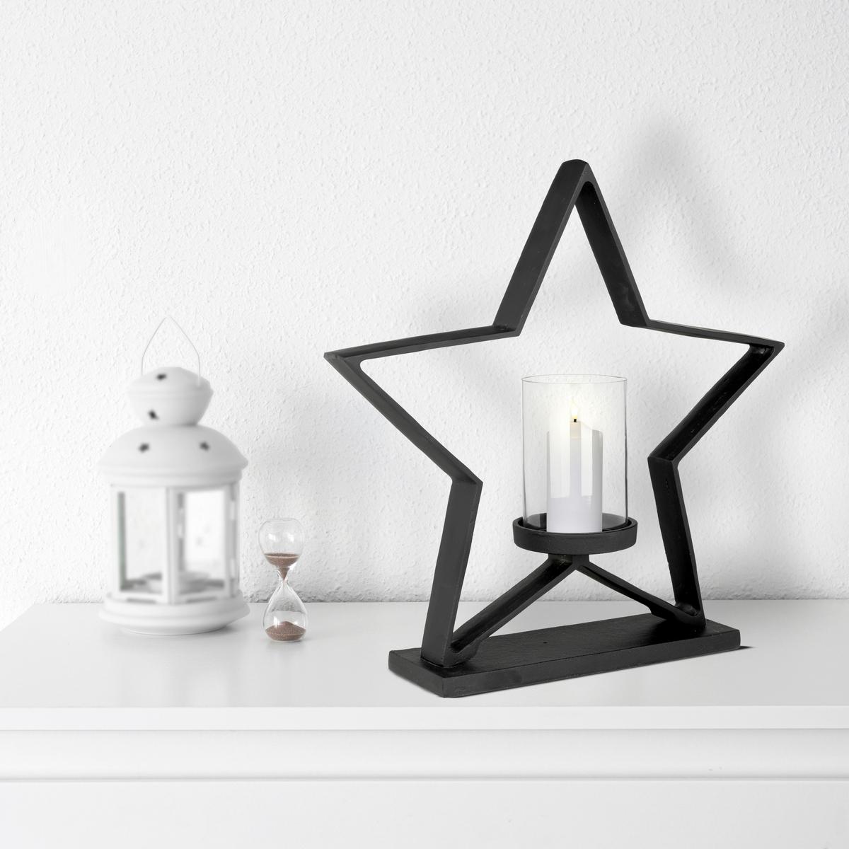 Kerzenhalter Mukayle Klar/Schwarz - Klar/Schwarz, LIFESTYLE, Glas/Metall (47/11,5/46cm)