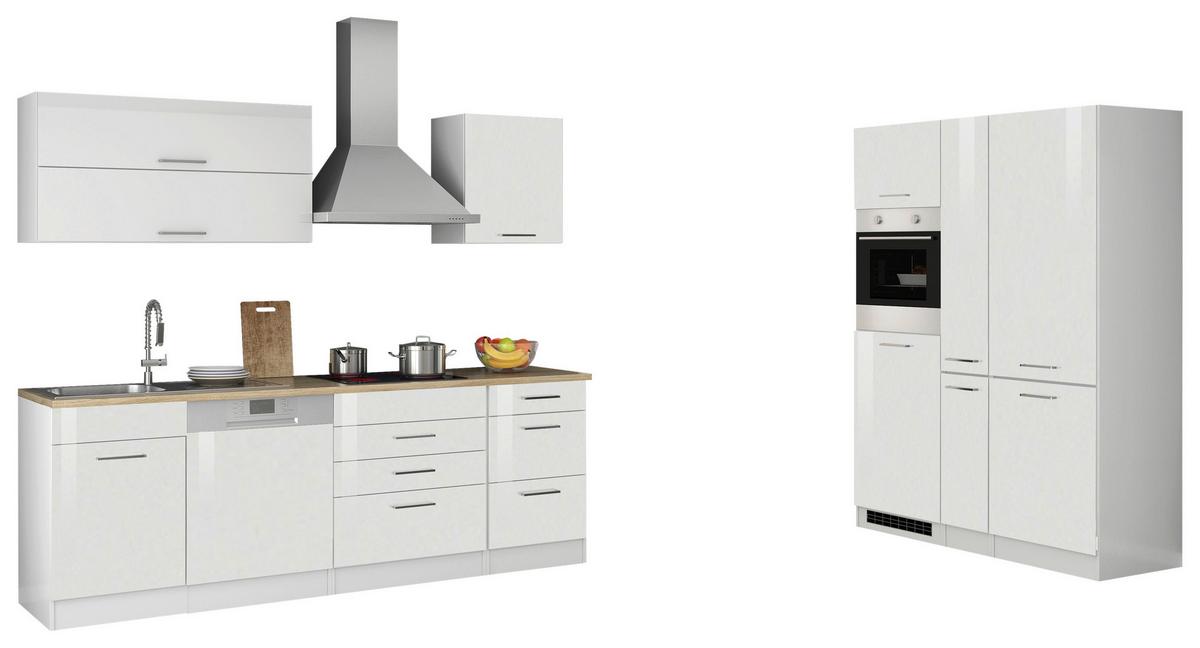 Küchenblock m. Geräten Weiß Hochglanz - Weiß Hochglanz/Silberfarben, MODERN, Holzwerkstoff/Metall (390cm) - Held