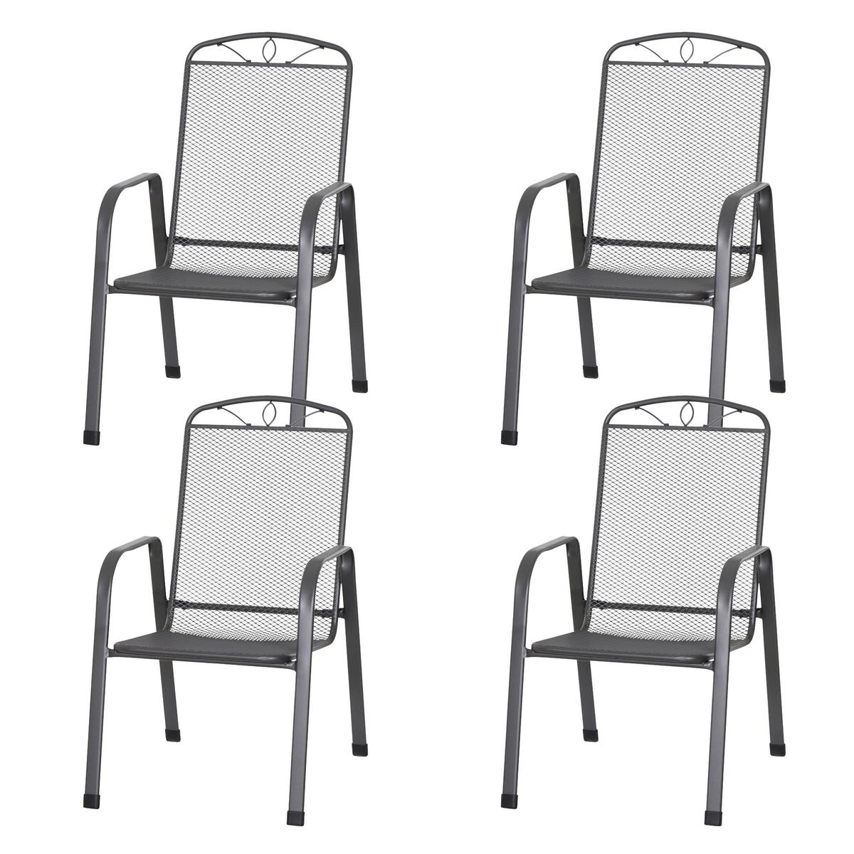 Stapelsessel-Set Elda 4-tlg. Anthrazit - Anthrazit, Basics, Metall (57/94/75cm) - Siena Garden