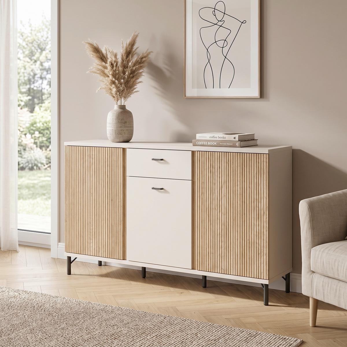 Komoda Mosano - kašmir/boje hrasta, Trend, drvni materijal/metal (150/87/40cm) - Modern Living